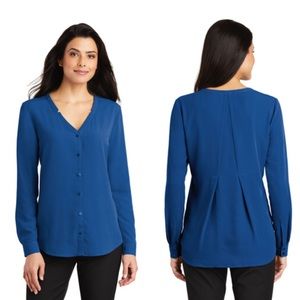 Port Authority Long Sleeve Button Front Blouse Top